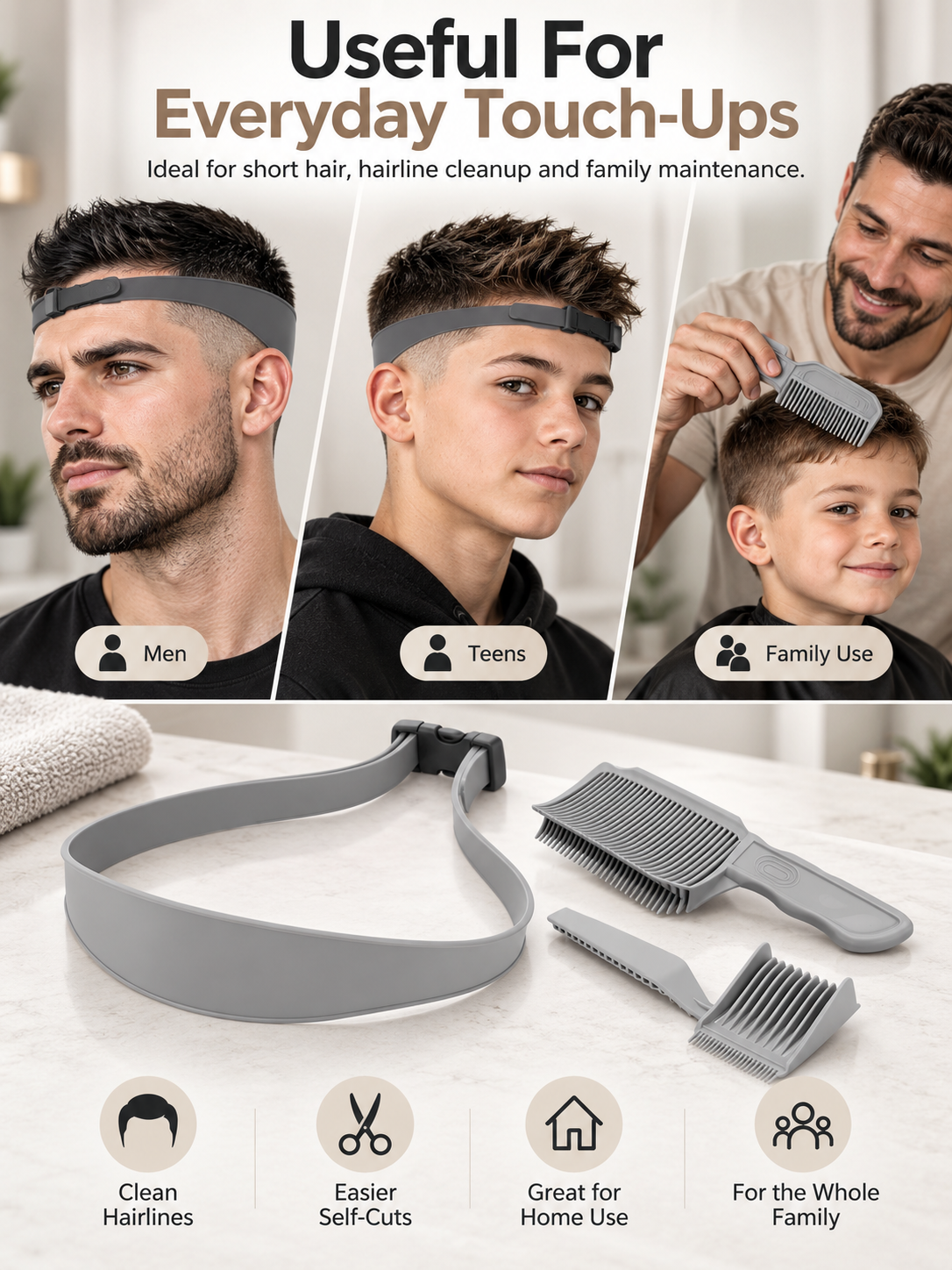 ✂️ 3-Piece Haircutting Guide Kit – Adjustable Band & Precision Trimming Guide Set