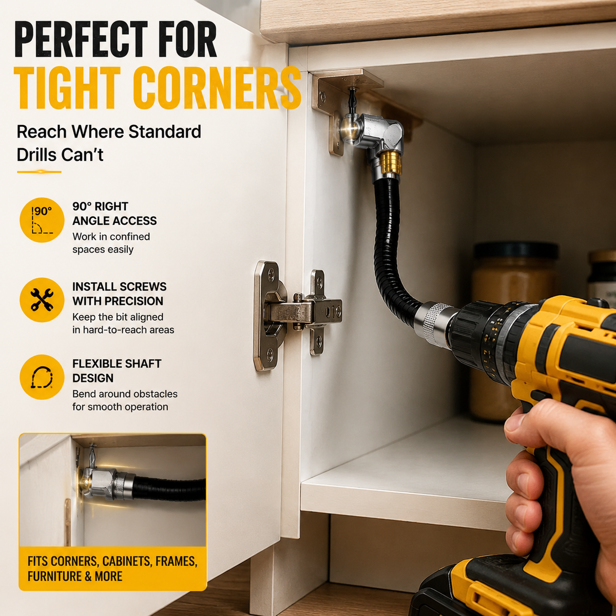 🔧 Flexible 90° Drill Adapter – Reach Screws Your Drill Can’t
