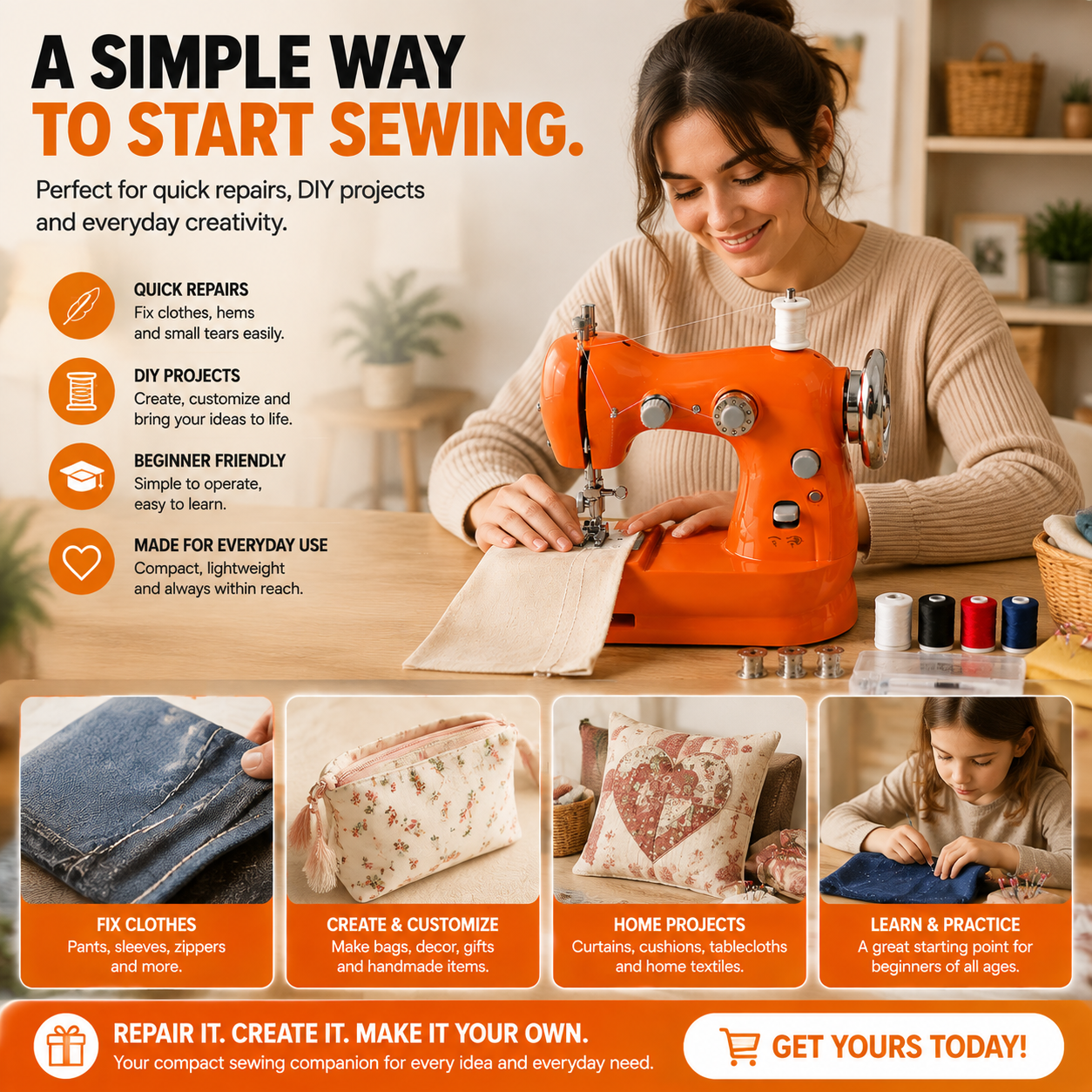 🏠 HOME DIY SALE | Mini Electric Sewing Machine – Compact Sewing Helper for Repairs, Crafts & Creative Projects