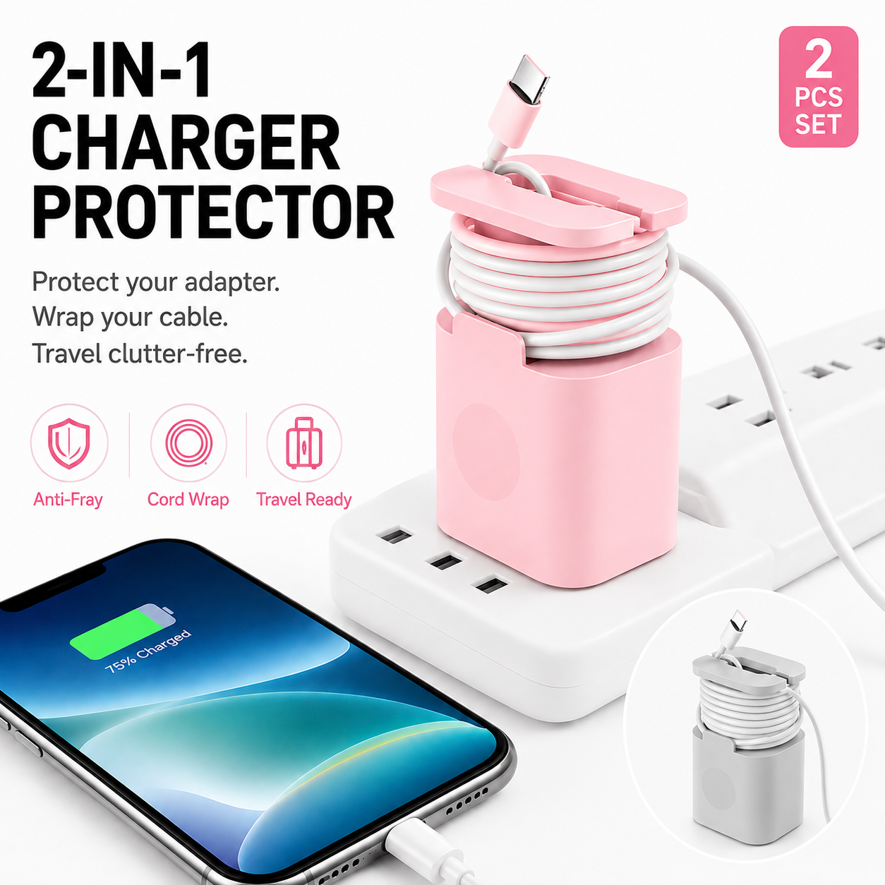 2PCS 2-in-1 Silicone Charger Protector with Cord Wrap for 18W/20W Adapters ✅