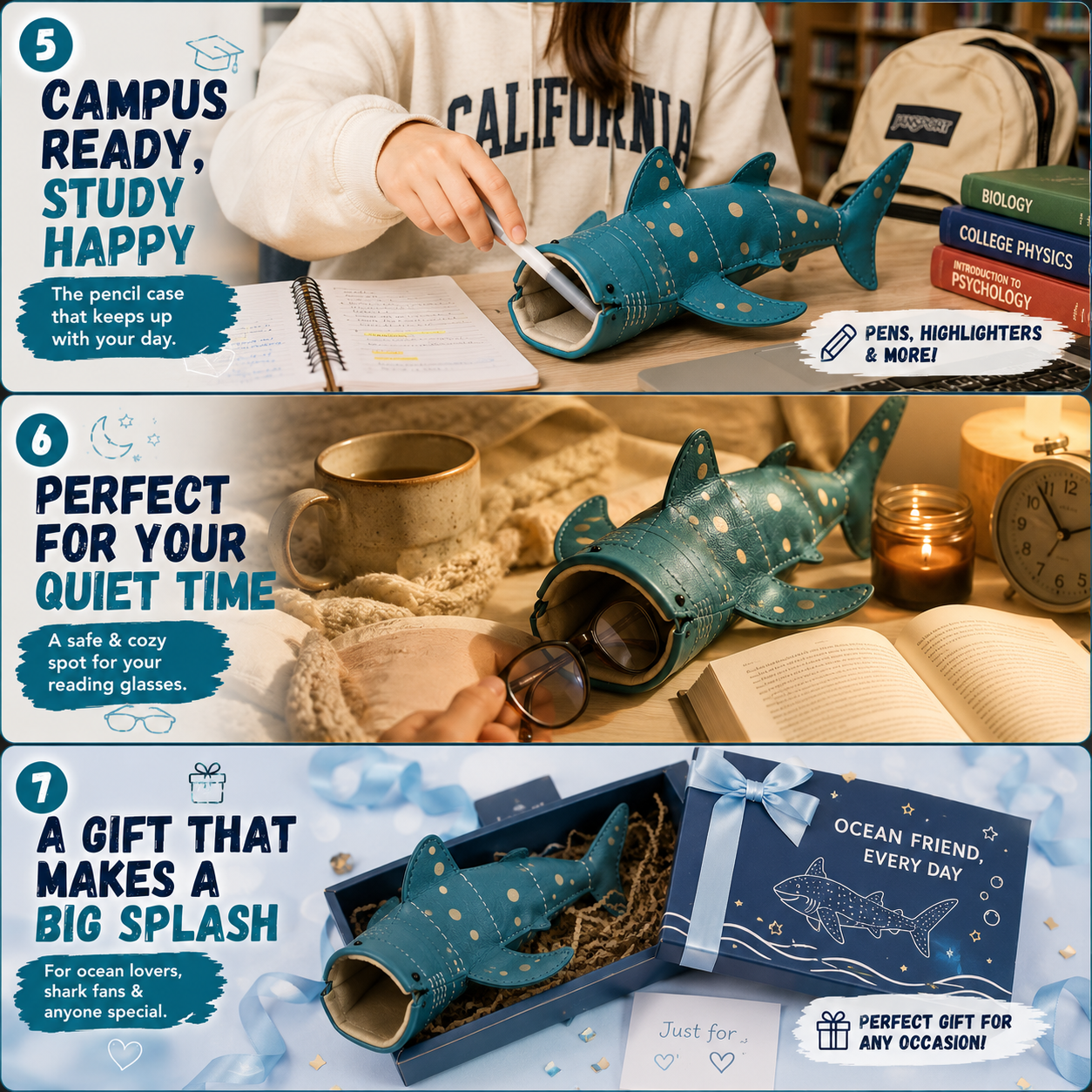 π OCEAN LOVER FAVORITE | 3D Whale Shark Storage Pouch β Cute Desk Organizer, Pencil Case & Eyewear Holder