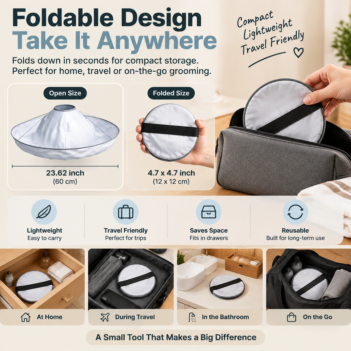 ⭕ Foldable Haircut Catcher Cape – Catch the Hair, Skip the Cleanup