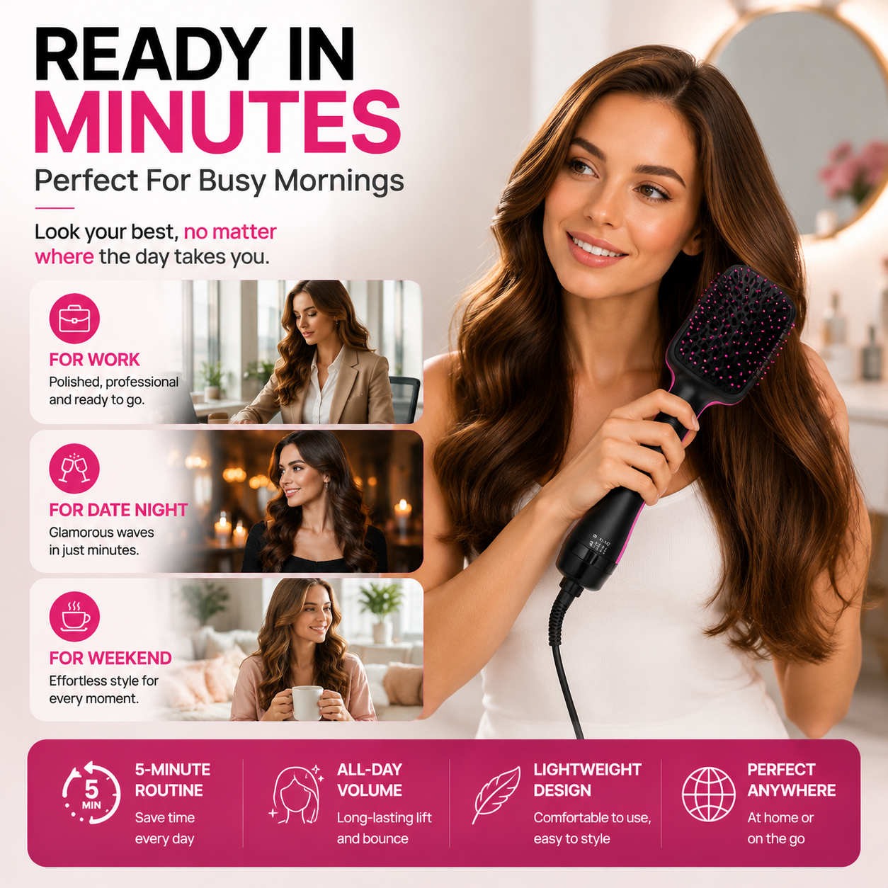 2-in-1 Hot Air Hair Styler Brush – Salon Blowout Volume & Frizz Control Tool