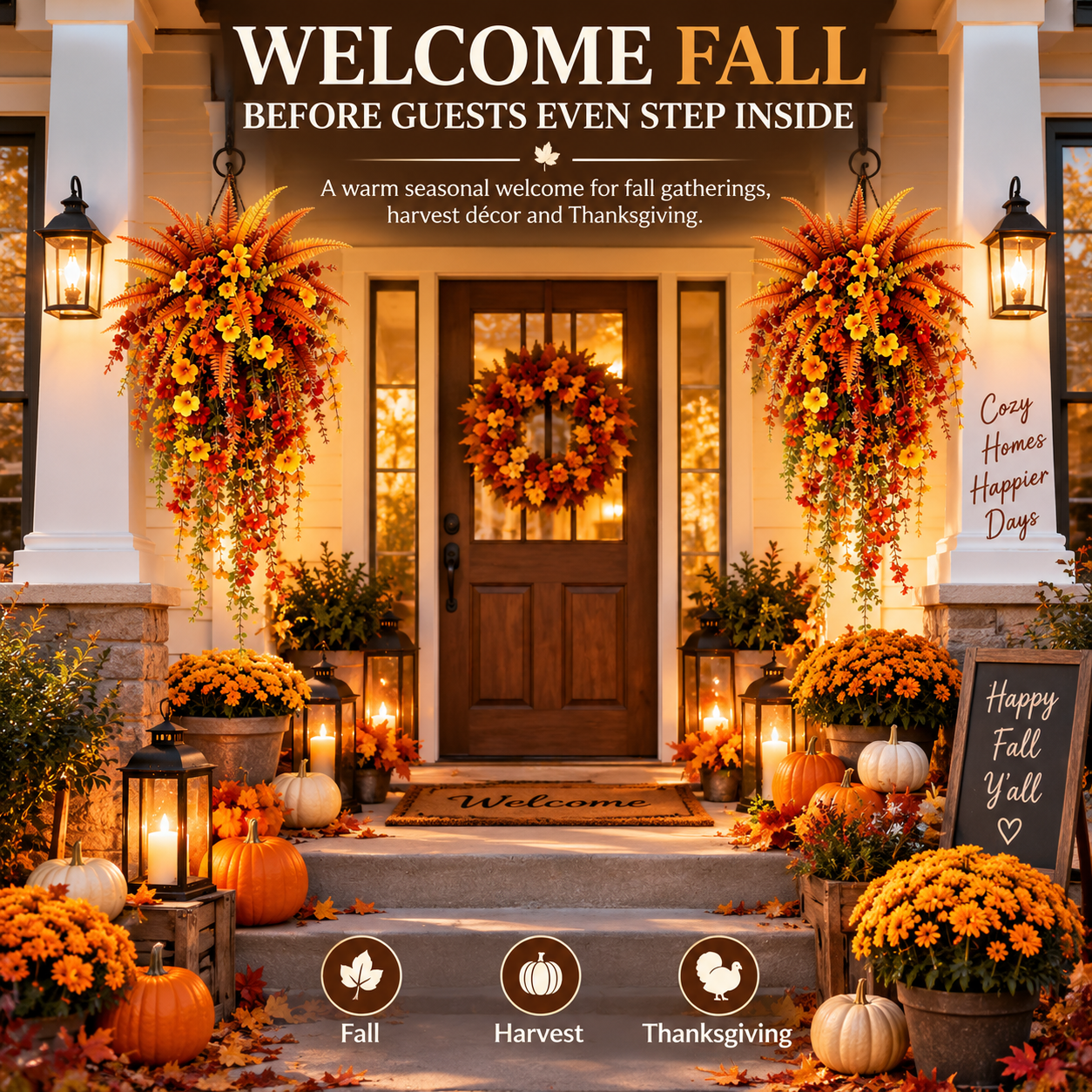 FALL PORCH FAVORITE | Cascading Artificial Fern Swag – Autumn Hanging Decor for Entryways, Columns & Gates