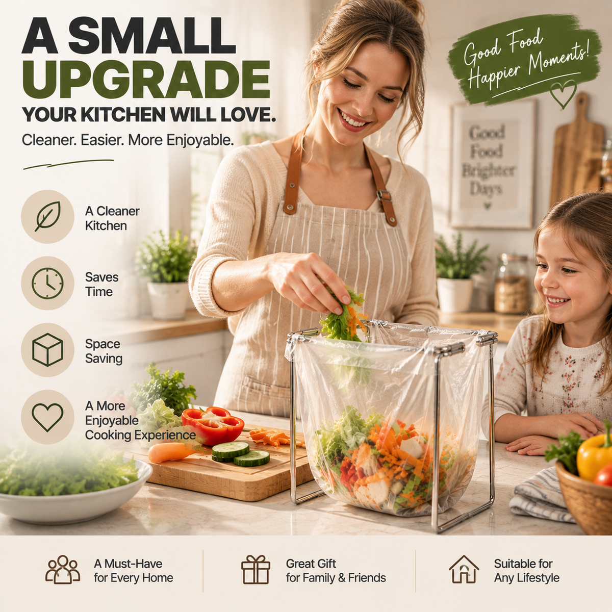 🗑️ HOT SALE | 🥕Foldable Countertop Trash Bag Holder – Stainless Steel Kitchen Waste Rack for Grocery Bags & Food Scraps