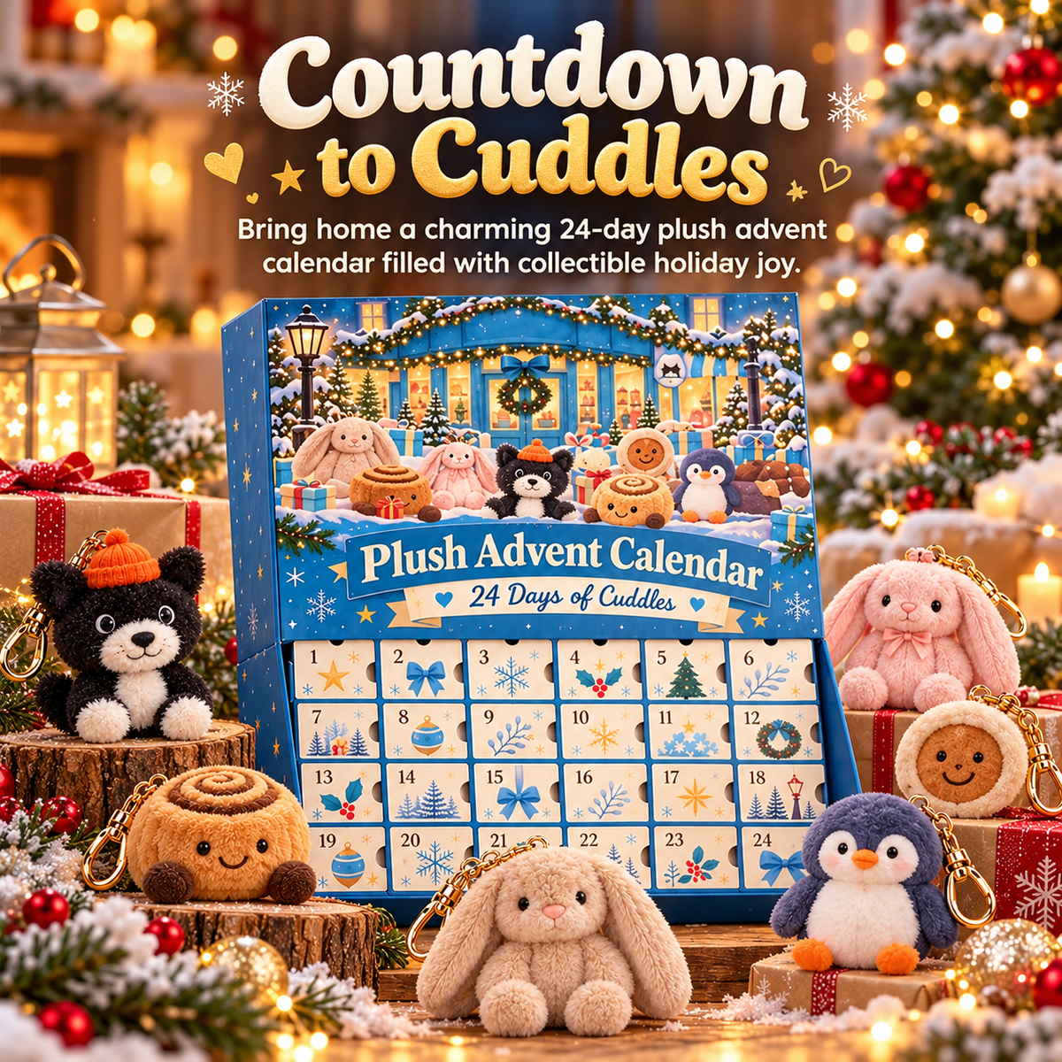 🎄 24-Day Plush Advent Calendar – Cute Christmas Countdown with Daily Surprises