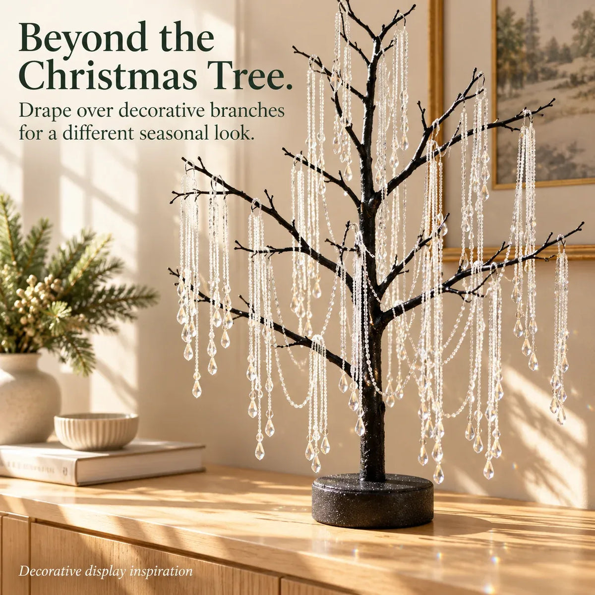 ✨ Reusable Clear Beaded Tinsel – Teardrop Icicle Strands for Christmas Trees