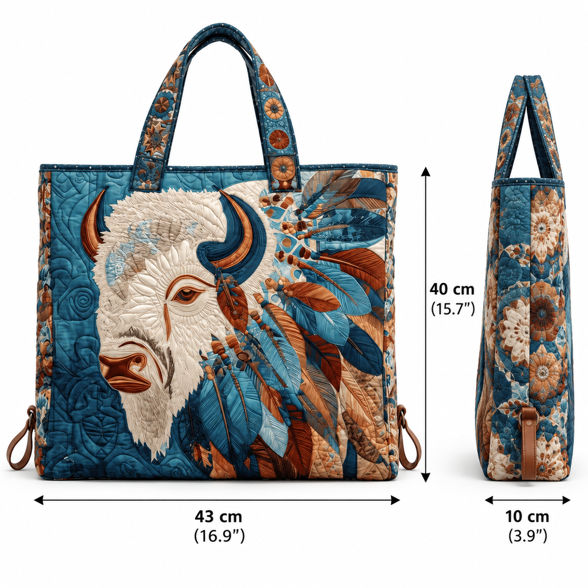 🐎 Western Quilted Tote Bag – Colorful Horse & Bison Print Everyday Carryall