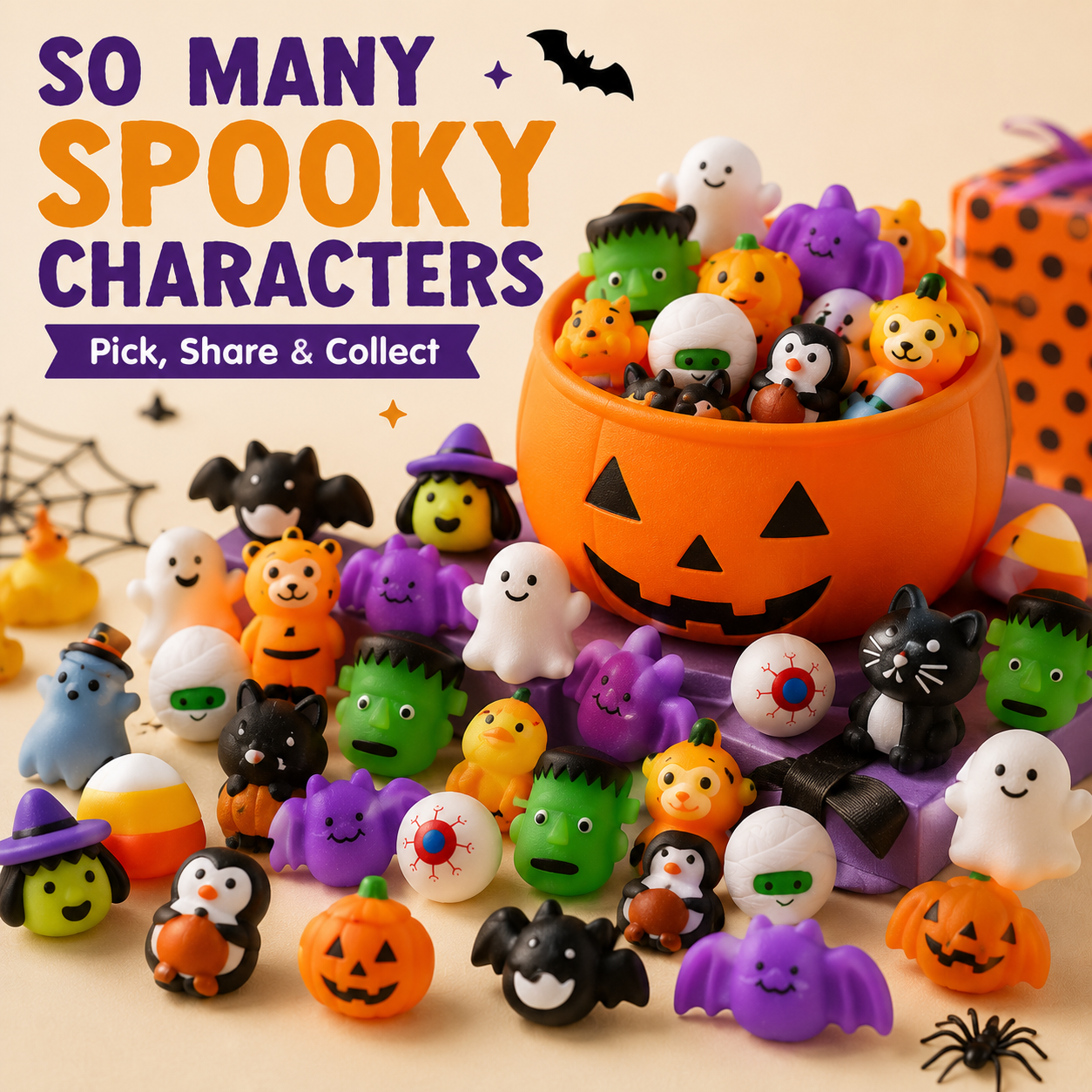 ๐ 100PCS Halloween Mochi Squishy Toys โ Cute Sensory Party Favors & Goodie Bag Fillersโจ