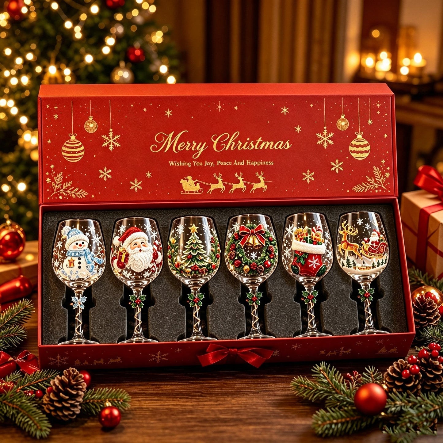🎖️Christmas Wine Glass Collection Gift Box Set – 6 Festive Designs