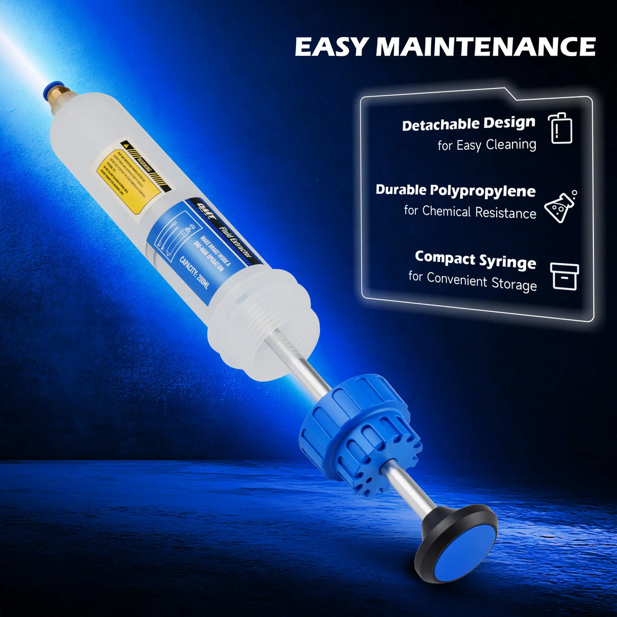 200ML Yellow/Blue Manual Syringe-Style Fluid Extractor & Filler with Hose Caps