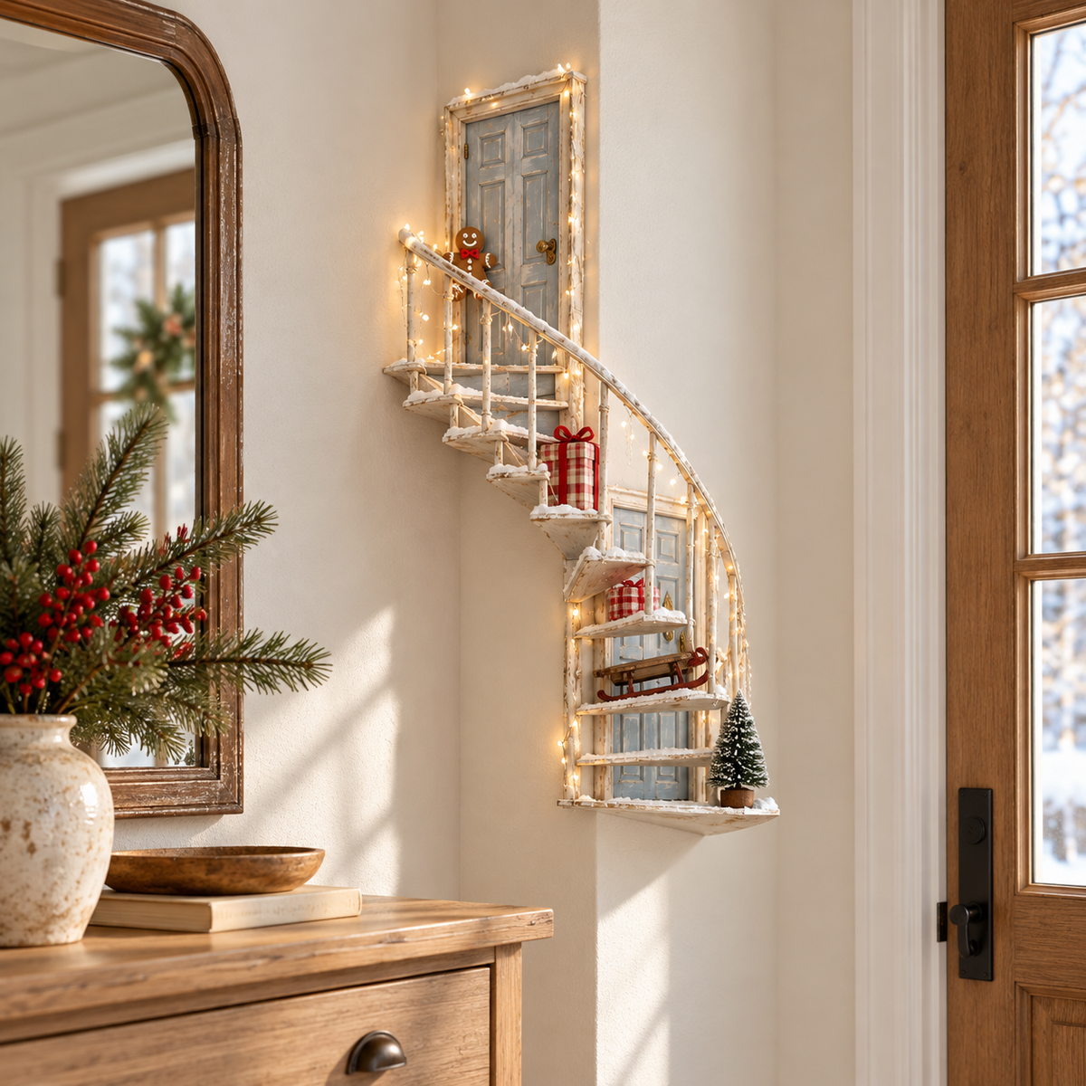 ❄️ Light-Up Winter Fairy Door Staircase – Enchanted LED Wall Decoration