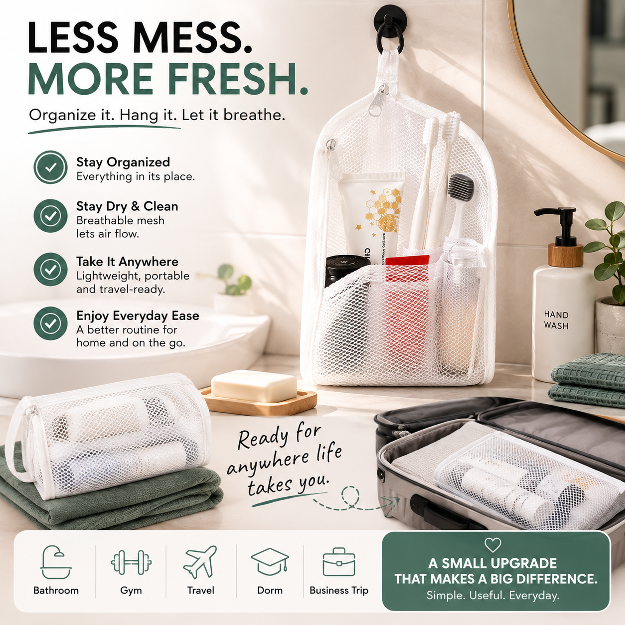 🧳 2-Pack Hanging Mesh Toiletry Bags — Breathable Travel Organizer With Toothbrush Slots & Quick-Dry Storage