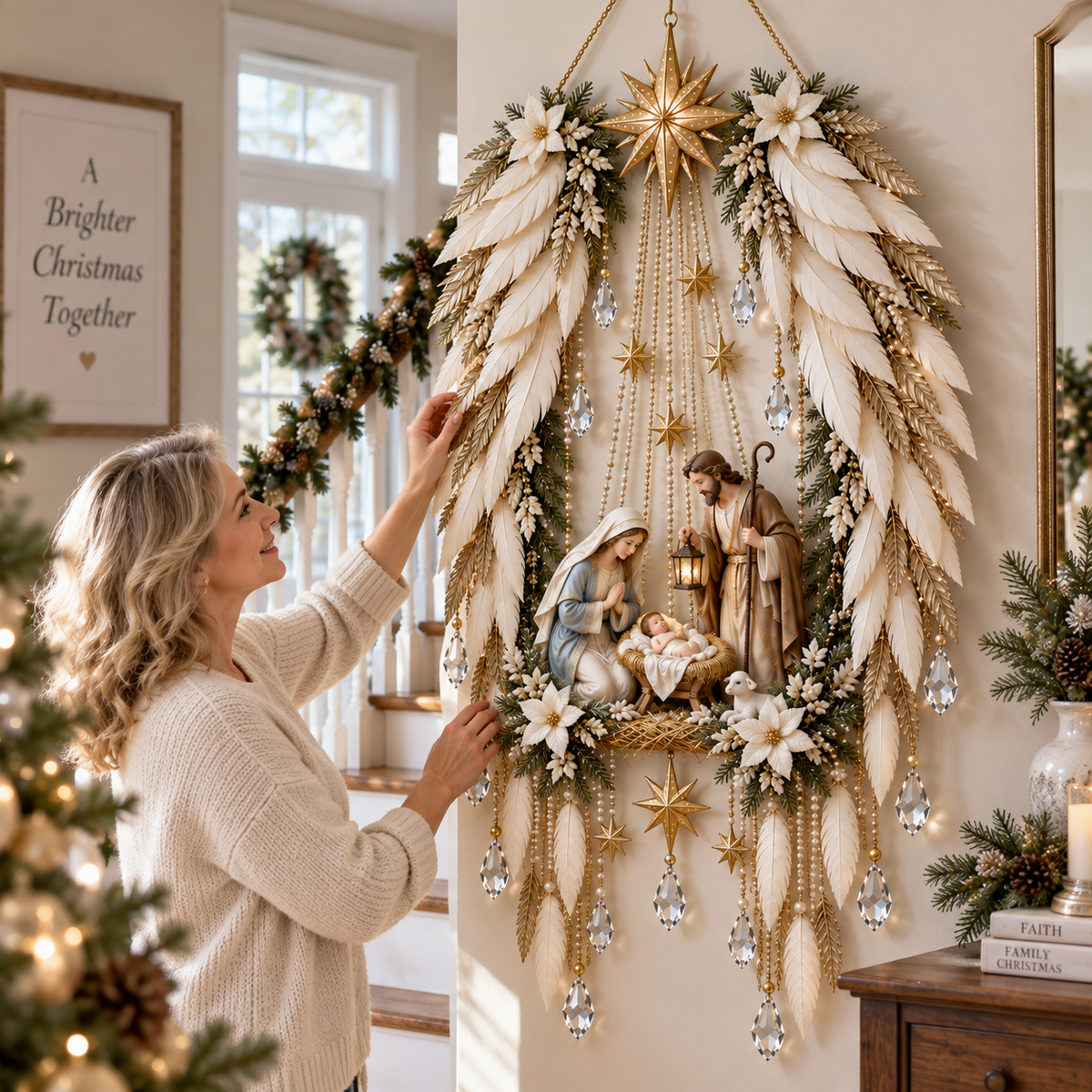 👼 Heavenly Angel Wings Nativity Light✨ – Lighted Christmas Wall Decor