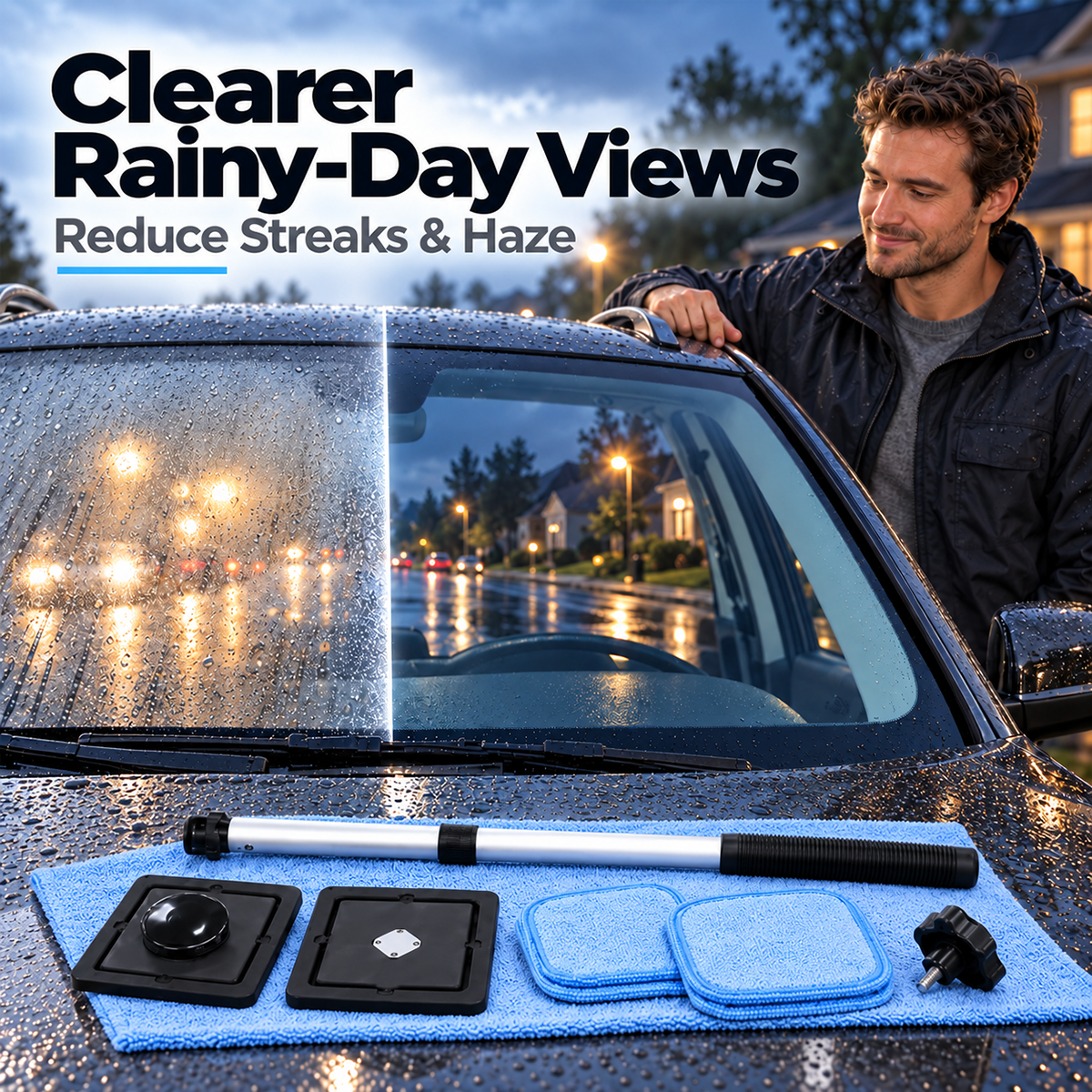🚗Dual Magnetic Car Windshield Cleaner | Streak-Free Auto Glass Cleaning Kit