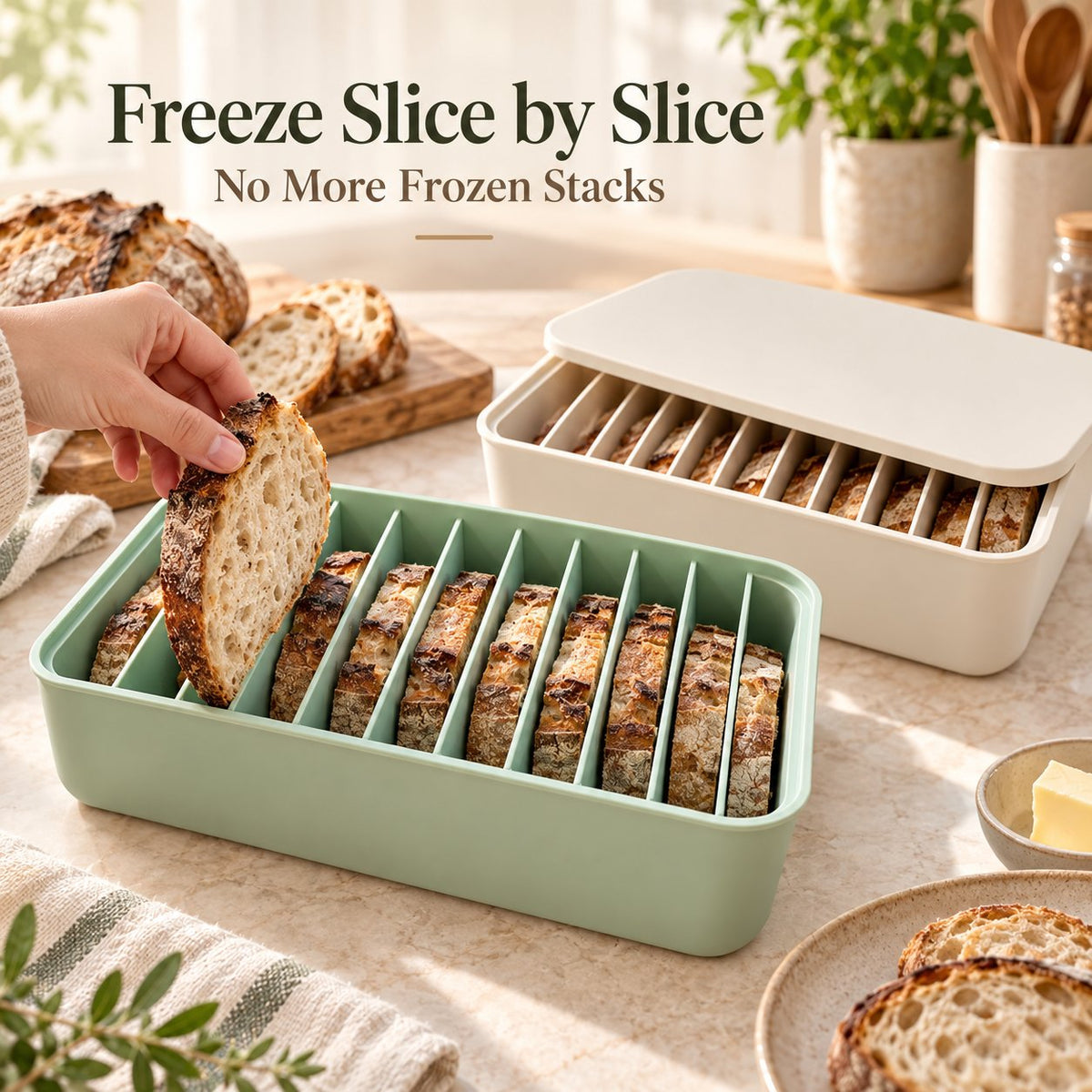 🍞 11-Slot Silicone Bread Freezer Box — Keep Sourdough Slices Separate ❄️