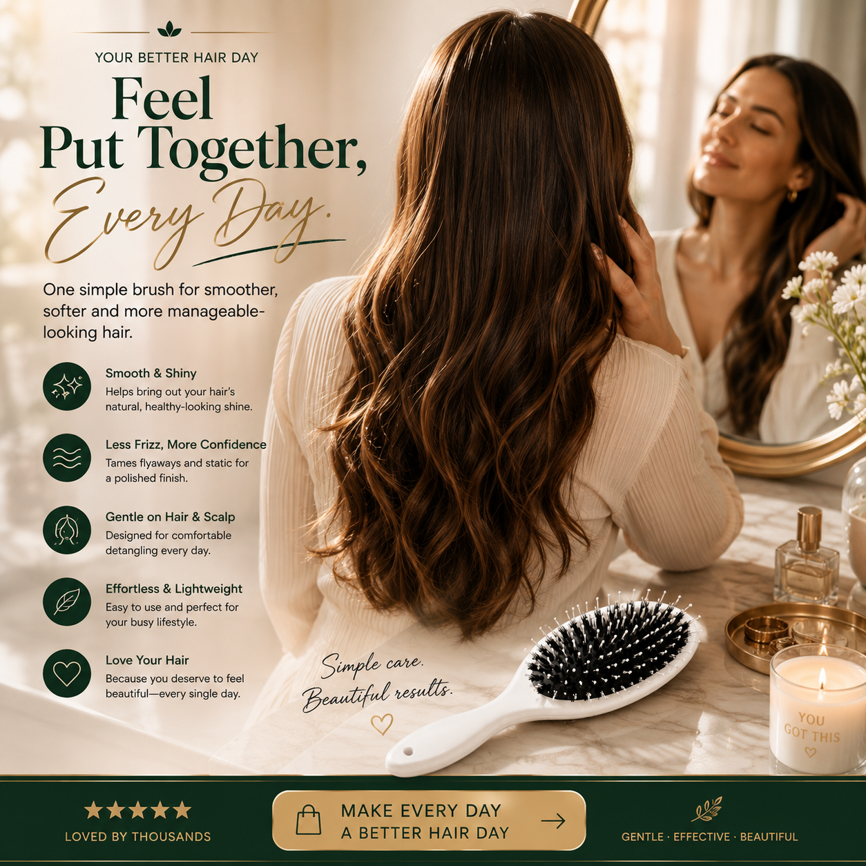 💚 Viral Detangling Hair Brush – Gentle, Smooth & Frizz-Free Hair