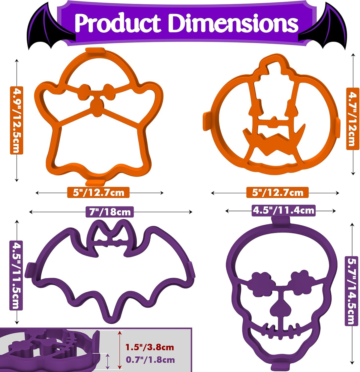 π 4-Piece Halloween Pancake Mold Set β Ghost, Bat, Pumpkin & Skull Silicone Breakfast Shapers
