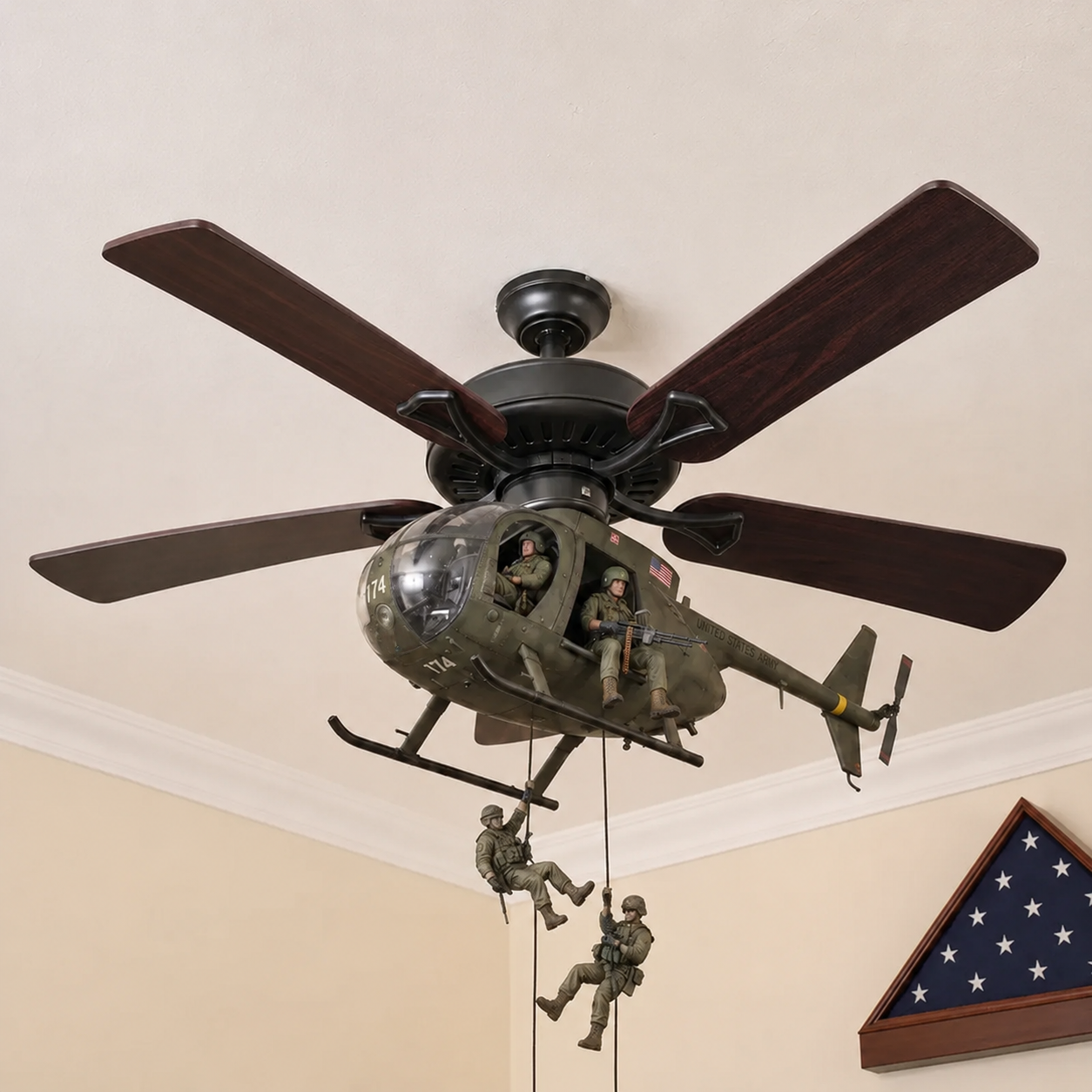 π Military Helicopter Ceiling Fan Decor β Realistic Hanging Ornament for Man Cave & Home