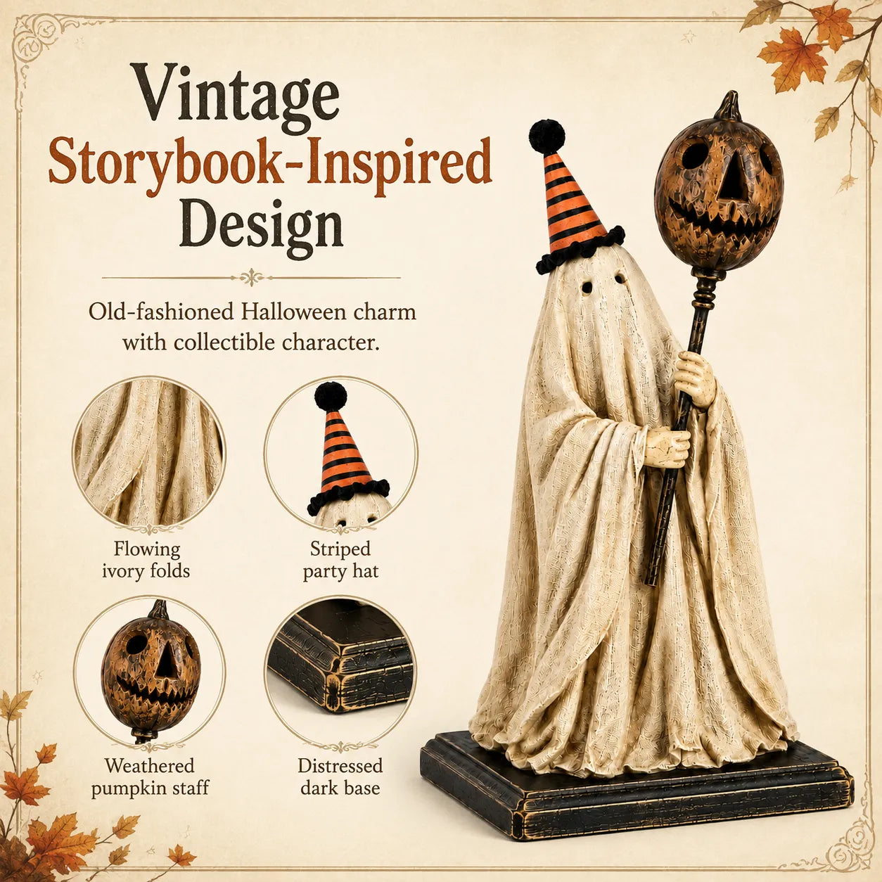 π» Vintage Lighted Ghost Figurine β Glowing Pumpkin Staff Halloween Decor π