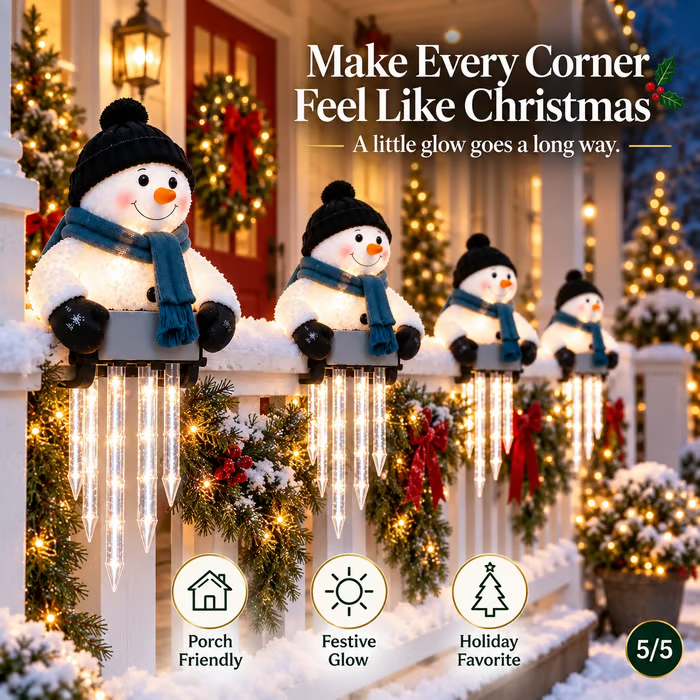 ⛄Snowman Icicle Light — Christmas Porch Decor with Warm Glow