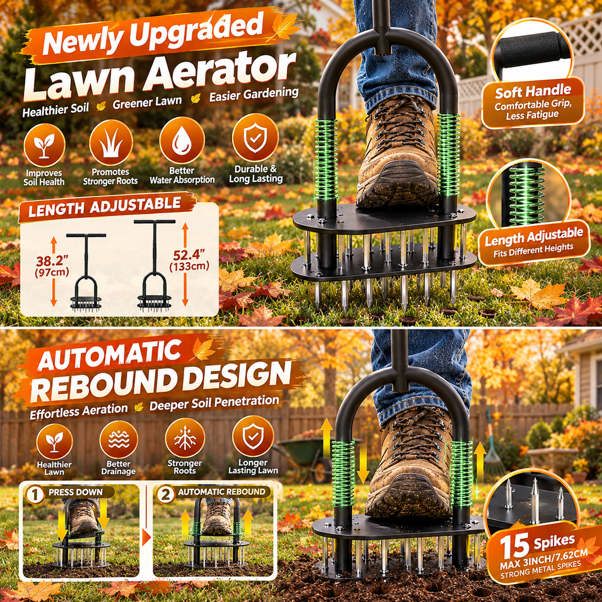 🌱 Manual Lawn Coring Aerator ✅ Carbon Steel Build & Spring Ejection | Healthier Grass Made Easy 🍃