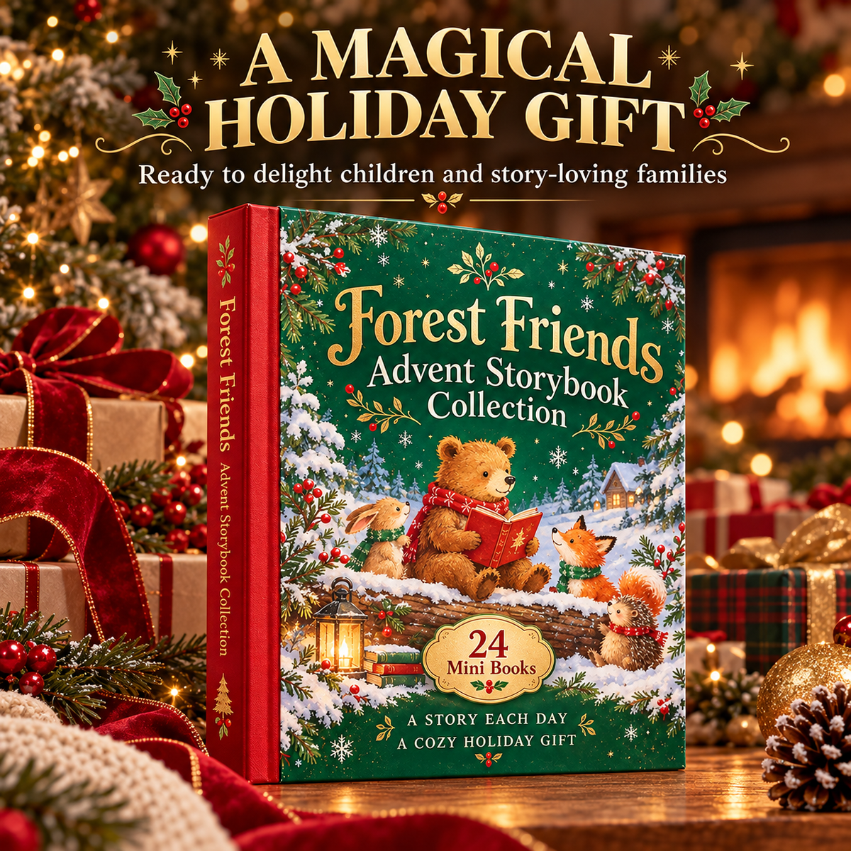 🎄✨ 24 Mini Books Advent Calendar – Forest Friends Christmas Storybook Collection | Daily December Reading Gift for Kids & Families 📚