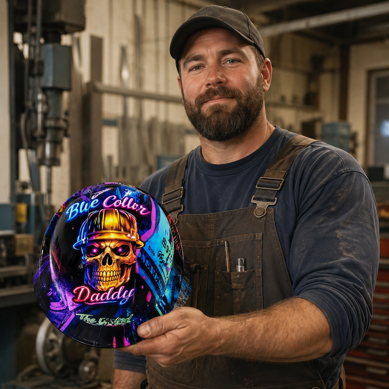 🔥 Blue Collar Daddy Hydro-Dipped Hard Hat – The Grind Never Stops