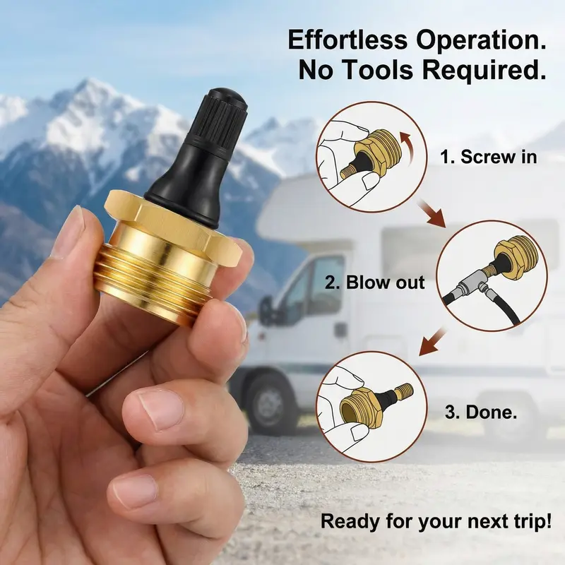 ❄️ Brass RV Winterizing Blowout Plug Adapter – Easy Water Line Winter Prep