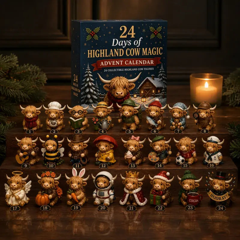 ๐ 24-Day Highland Cow Advent Calendar โ Christmas Countdown with 24 Collectible Mini Figures