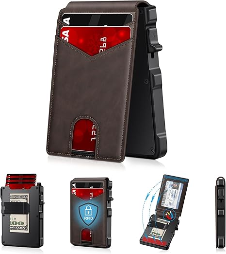 đ RFID Blocking Minimalist Pop-Up Wallet | One-Second Card Eject Design & Ultra Slim Pocket Wallet