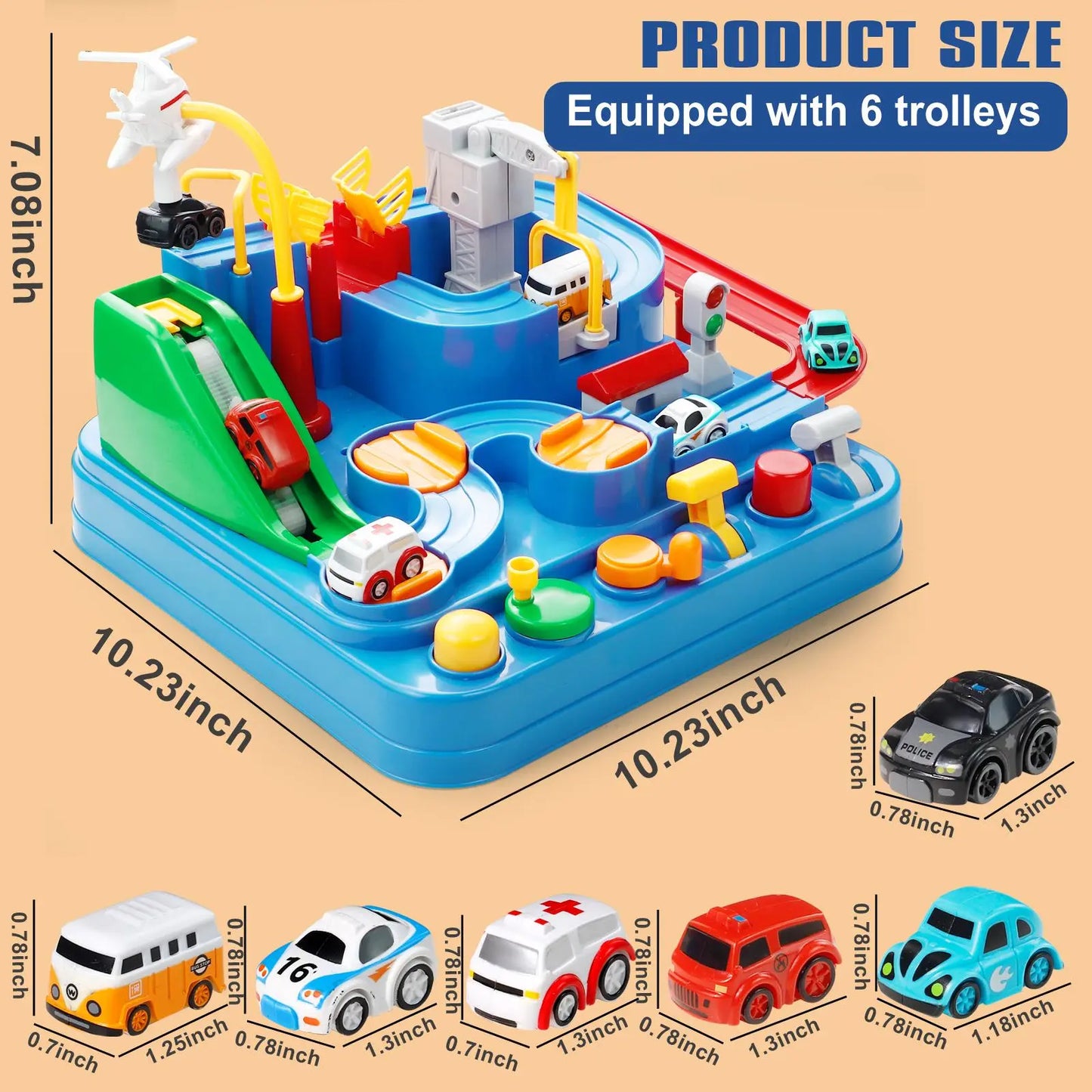 Kids Race Track Adventure Playset with 6 Cars – Interactive Educational Puzzle Toy