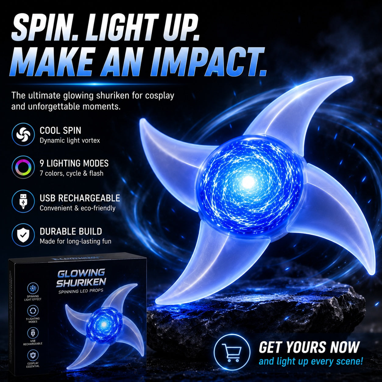 Spinning RGB Shuriken Light with 9 Lighting Effects