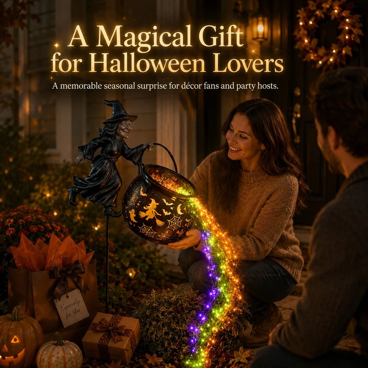 π₯ LAST DAY 50% OFF-π Flying Witch & Glowing Cauldron Garden Light β Magical Halloween Yard Display β¨