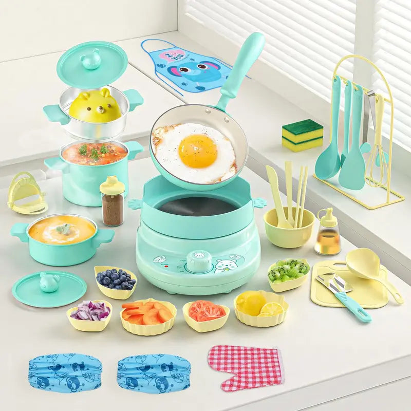 52-Piece Kids’ Mini Real-Cooking Kitchen Set with Electric Stove & Cookware