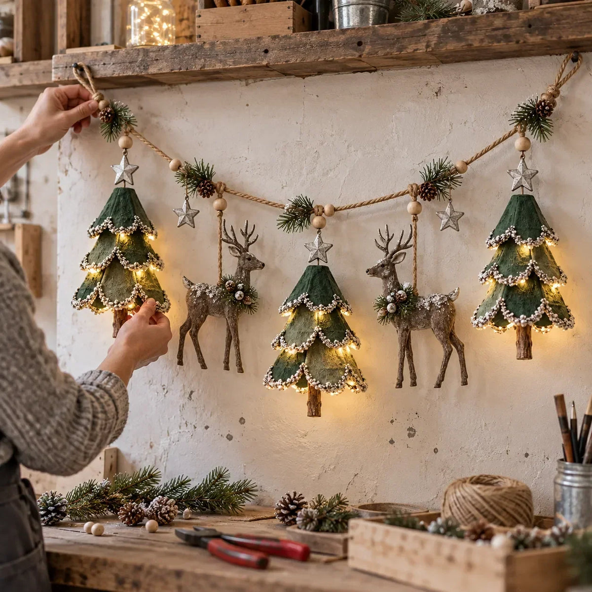 🎄✨ Lighted Woodland Christmas Garland – Enchanting Evergreen Holiday Décor with a Warm Festive Glow