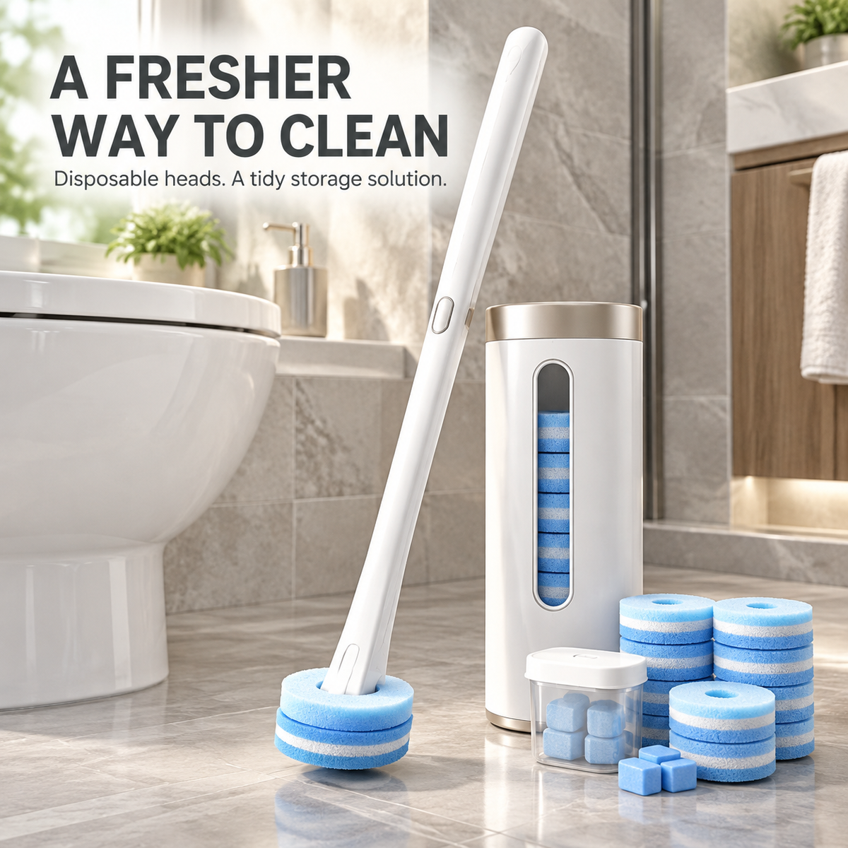 🧼 Disposable Toilet Brush Cleaning System with Replaceable Heads & Storage Holder