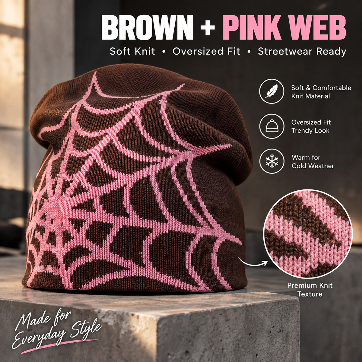 🕸️Oversized Spiderweb Knit Beanie – Bold Contrast Streetwear Winter Hat