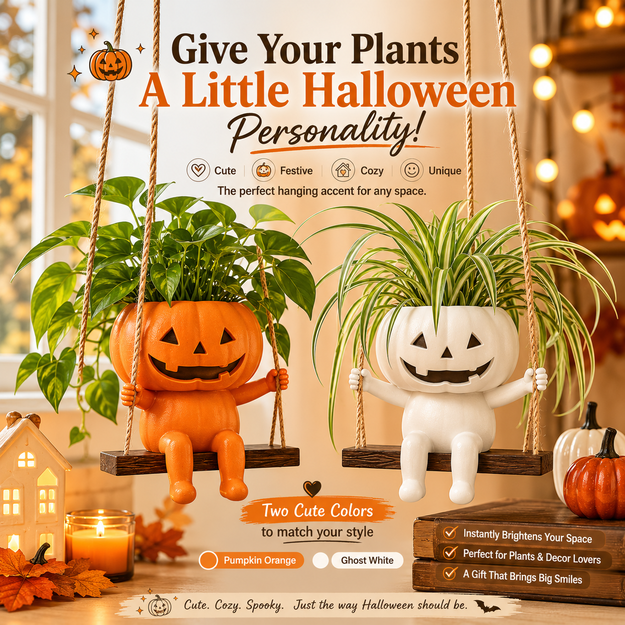 Swinging Pumpkin Planter – Cute Halloween Hanging Plant Pot