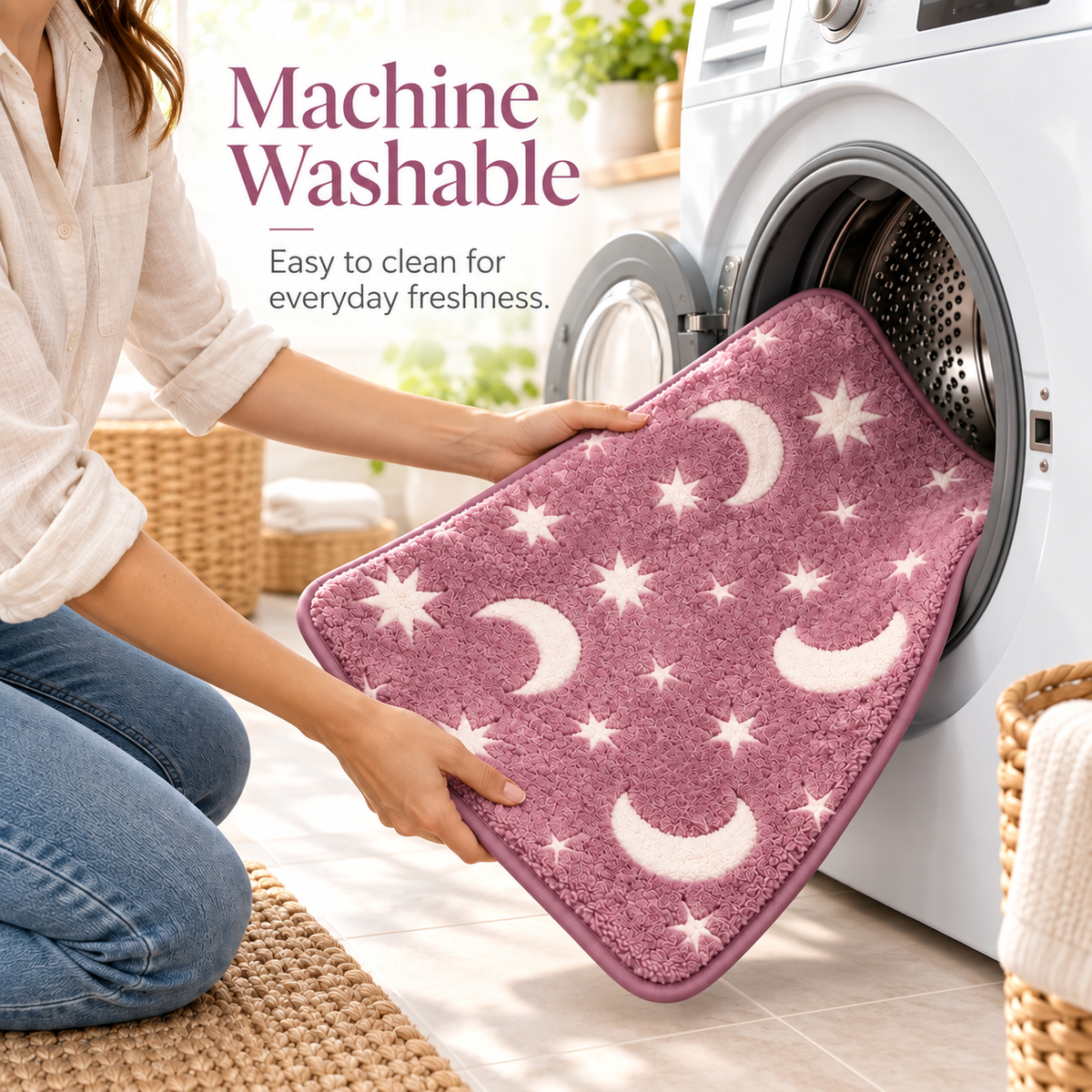 Glow-in-the-Dark Moon & Star Bath Mat Set – Soft by Day, Magical by Night