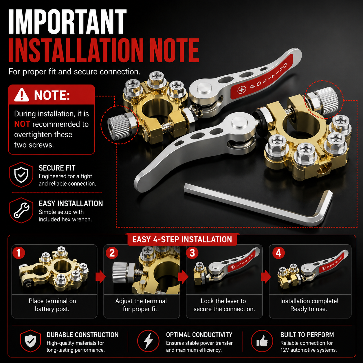 ๐2PCS 4-Way Quick Release Battery Terminal Connectors