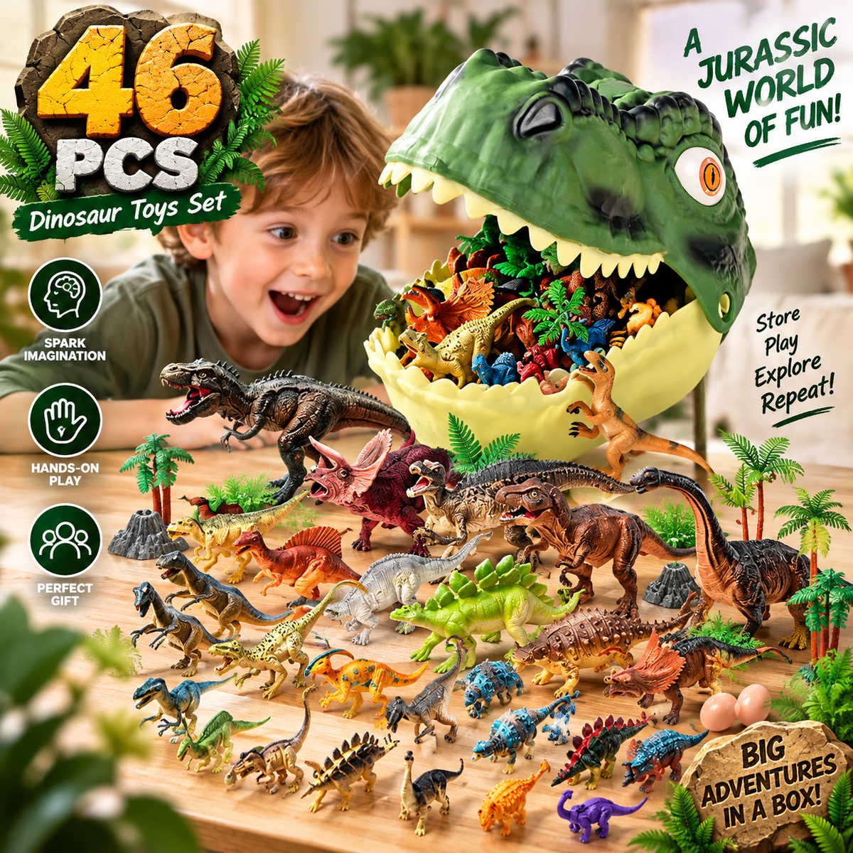 💯46 Pcs Dinosaur Toys Set Realistic Figures with Forest and Dinosaur Egg