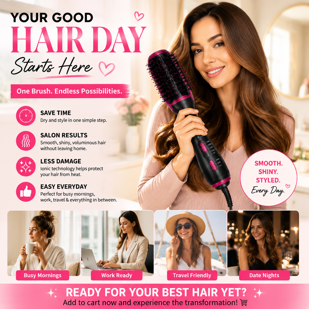 πββοΈ One-Step Hair Dryer Brush β 3-in-1 Blow Dryer & Styler For Smooth Frizz-Free Salon Hair