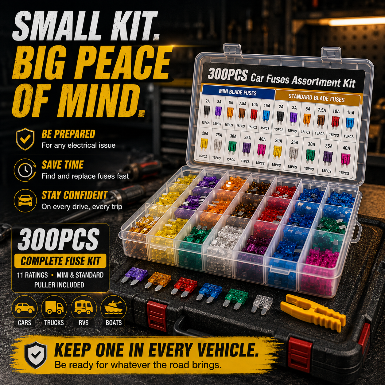 ๐ฅ Last Day 50% OFF๐ 300PCS Car Fuse Kit โ Mini & Standard Blade Fuses with Puller