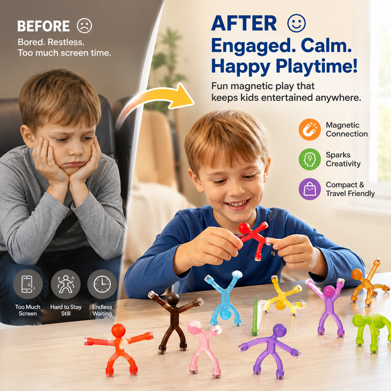 Magnetic Fidget Figures – 10PC Bend, Snap & Connect Set