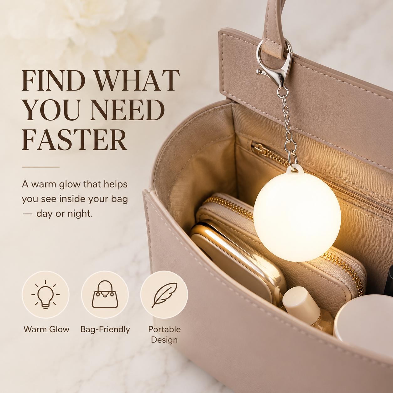 Heart Round Shaped Touch Sensor Purse Light with Keychain