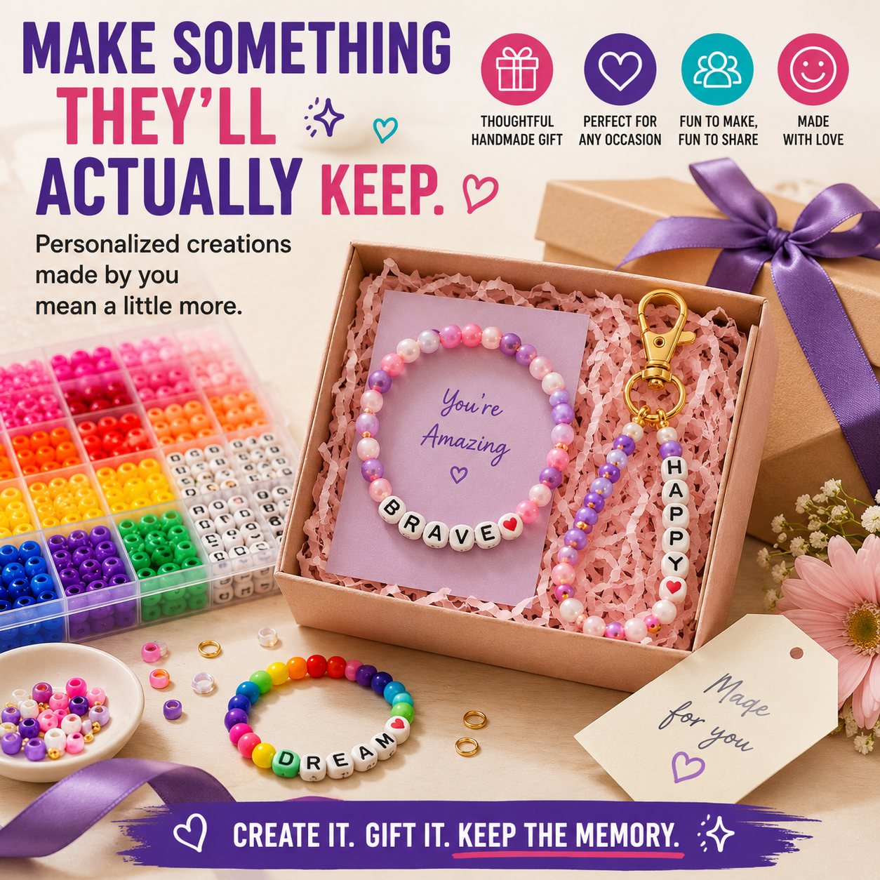 π All-in-One Bead Bracelet & Keychain DIY Craft Kit