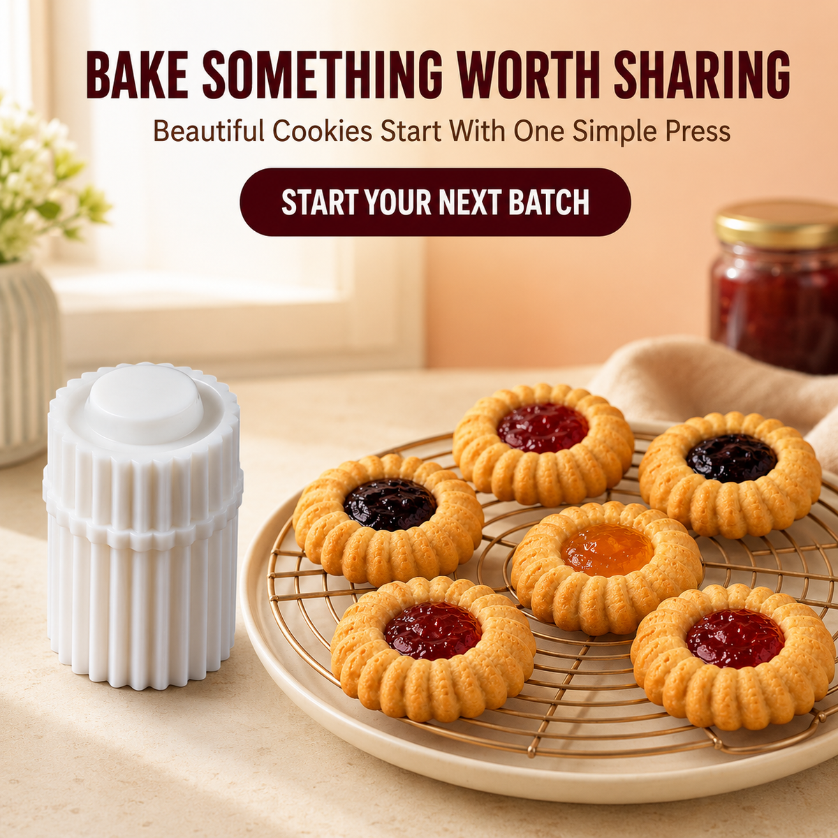 🍪 One-Press Spiral Jam Cookie Mold – Beautiful Filled Cookies in Seconds