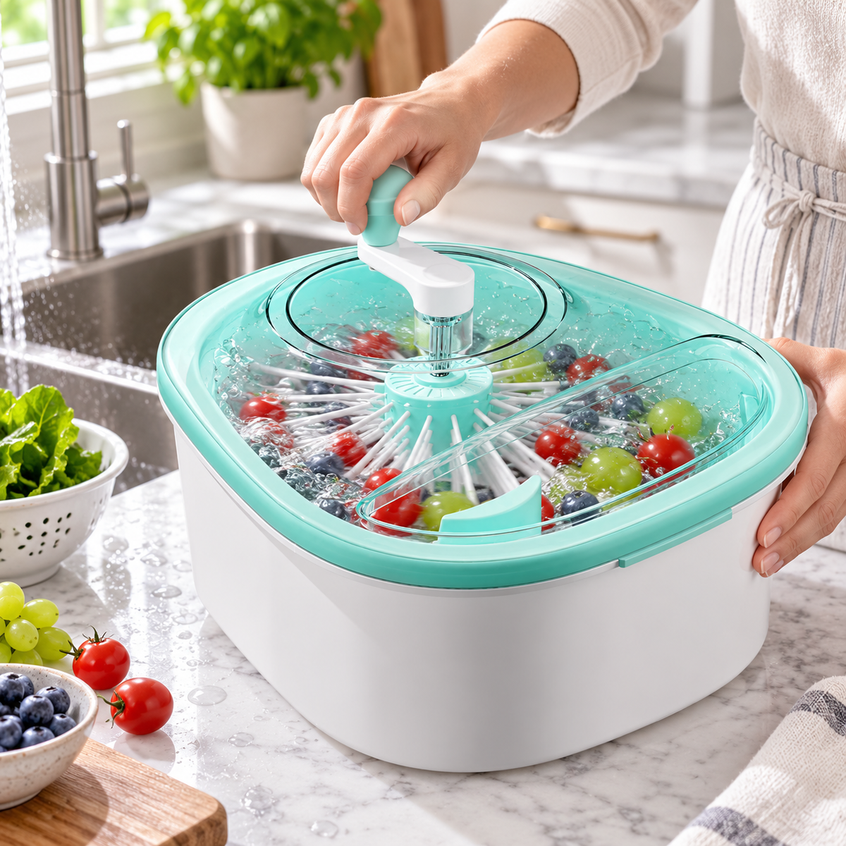 🔥49%OFF TODAY🔥Manual Fruit & Vegetable Washer Spinner with Brush