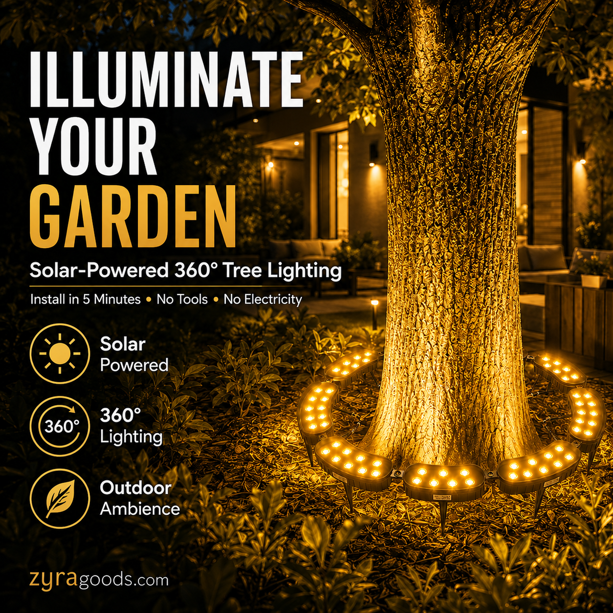 🌳 Modular Ring Tree Landscape Lights – 360° Outdoor Uplighting for Trees & Columns
